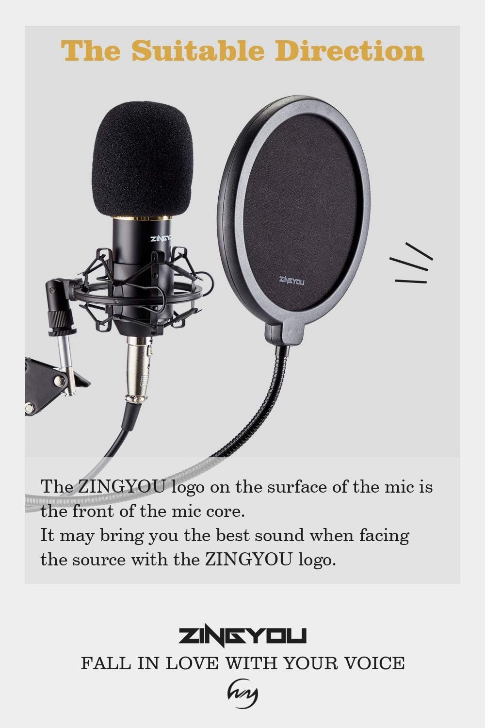 ZINGYOU Condenser Microphone Bundle, ZY-007 Professional Cardioid Studio Condenser Mic Include Adjustable Suspension Scissor Arm Stand, Shock Mount and Pop Filter, Studio Recording & Broadcasting : Musical Instruments