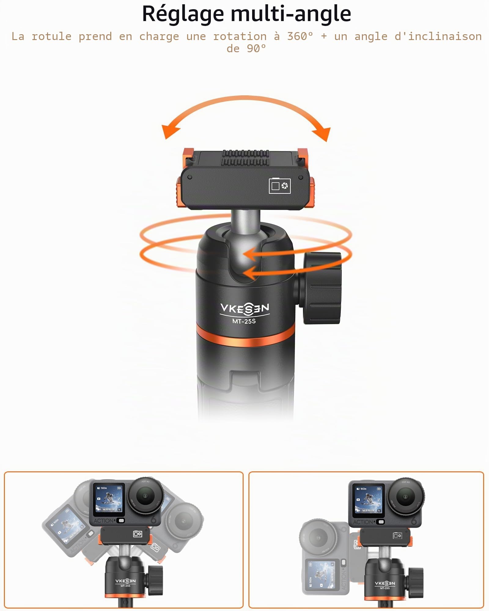 Mini trépied 54 cm pour DJI Osmo Nano/Osmo Action 6, Poignée Extensible 2-en-1 avec Barre d’Extension & Tête Sphérique à 360°, Perche à Selfie, Support de Vlogging de Voyage, Accessoires