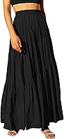 ANRABESS Women's Boho Flowy Maxi Skirt - Elastic High Waist, Asymmetric Tiered A-Line Swing with Pockets