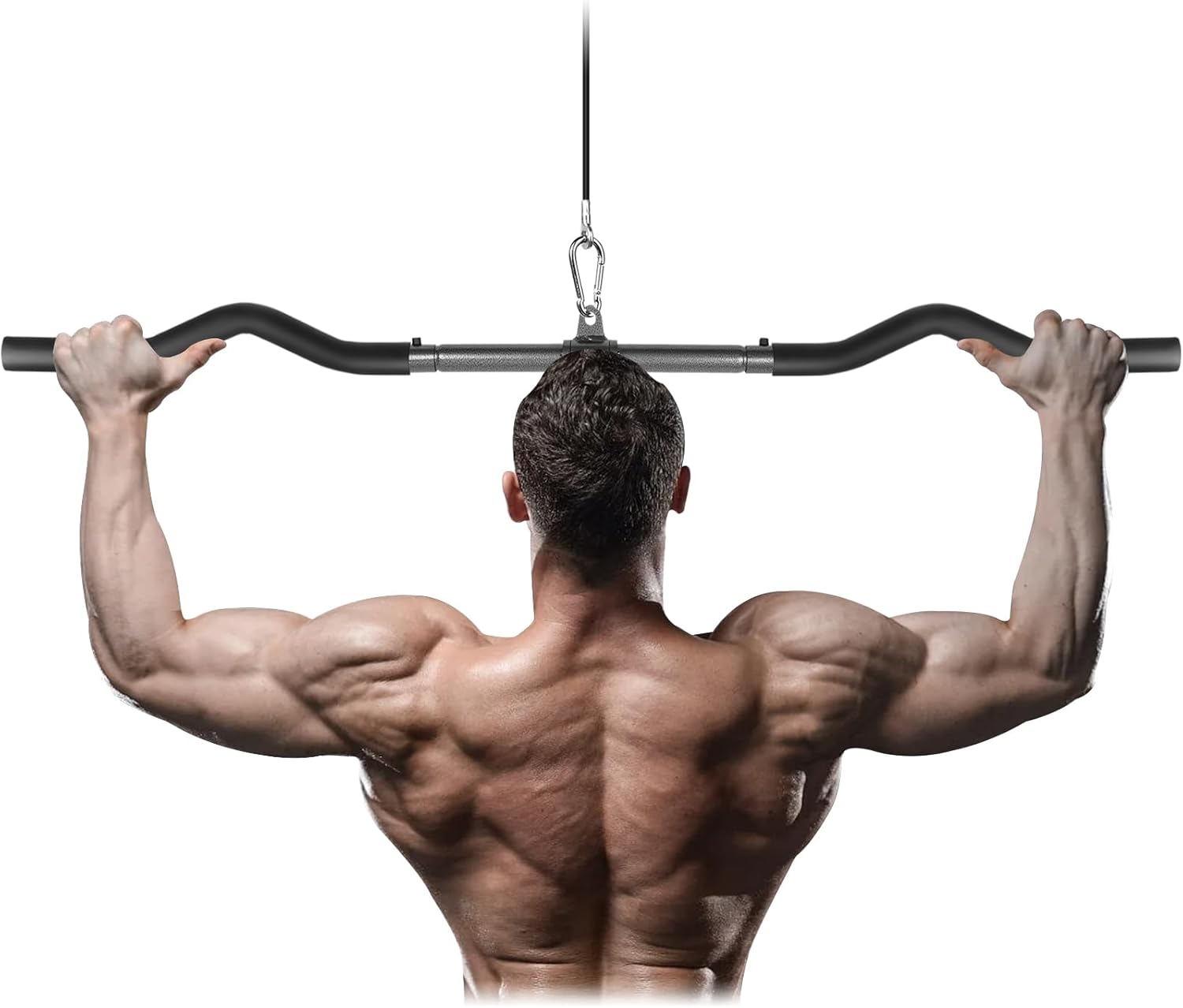 LAT Pull Down Bar, Detachable LAT Pulldown Attachment with Swivel Joint Wide Grip LAT Pulldown Bar for Cable Machine Home Gym Accessories, Muscle Training