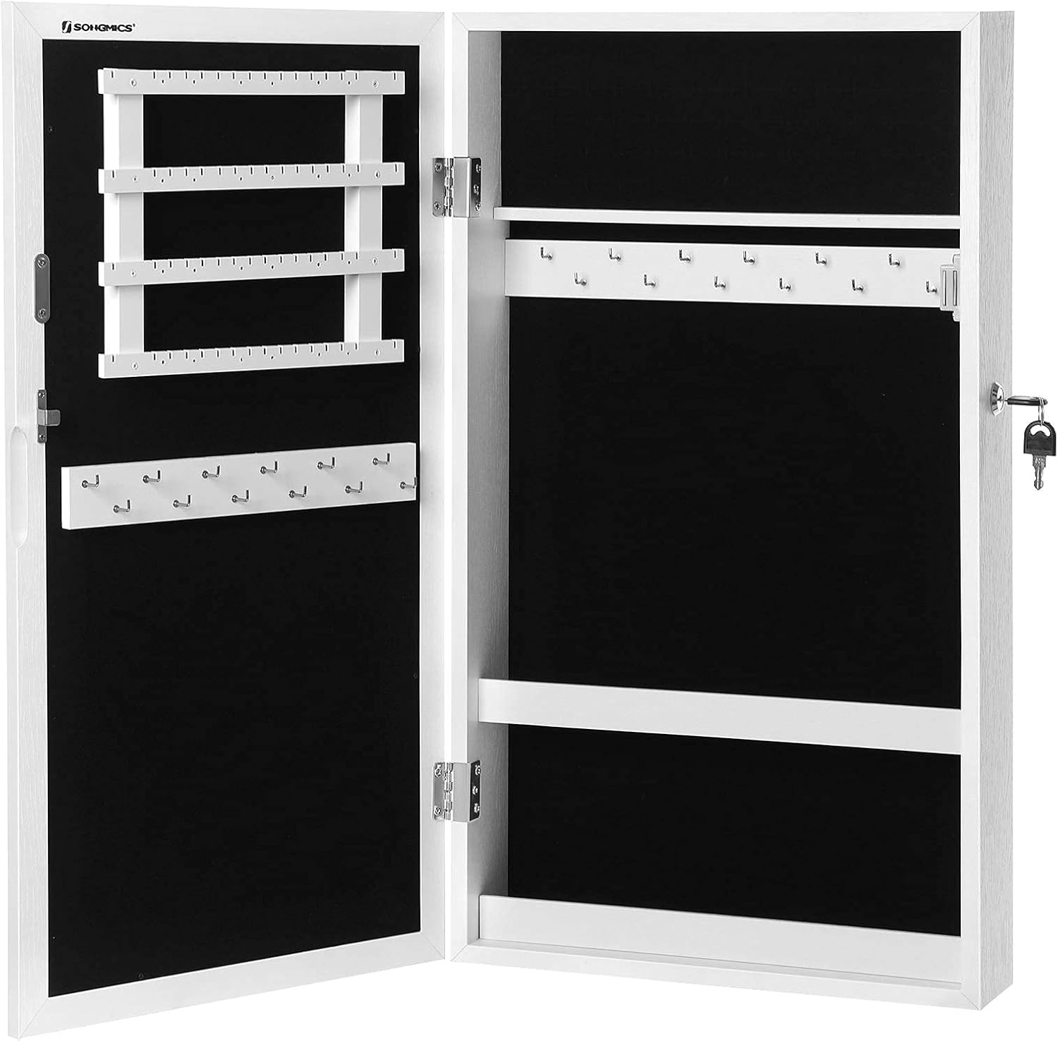 SONGMICS Lockable Jewelry Cabinet Armoire with Mirror, Wall-Mounted Space Saving Jewelry Storage Organizer, White UJJC51WT : Clothing, Shoes & Jewelry
