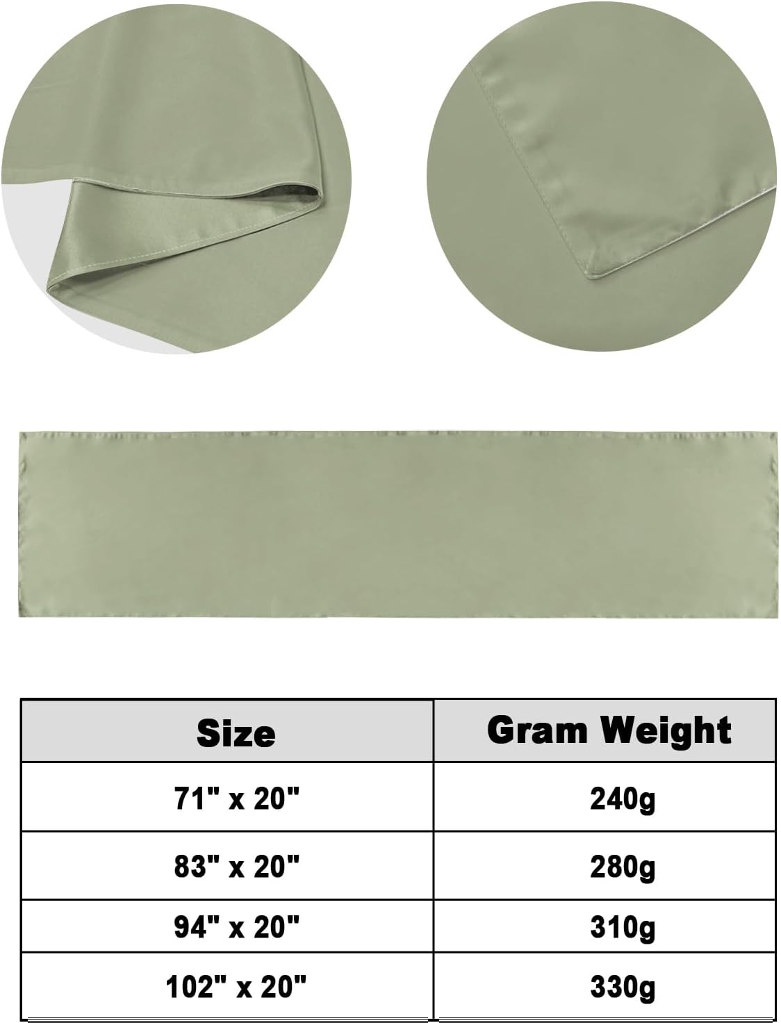 Sage Green Bed Runner for King Size Bed, Farmhouse Decorative Bed Scarf Throws for Foot of Bed, Sage Green Color Luxury Bedding Protector Slipcover Bed Runners for Hotel/Home, 94 x 20 Inch