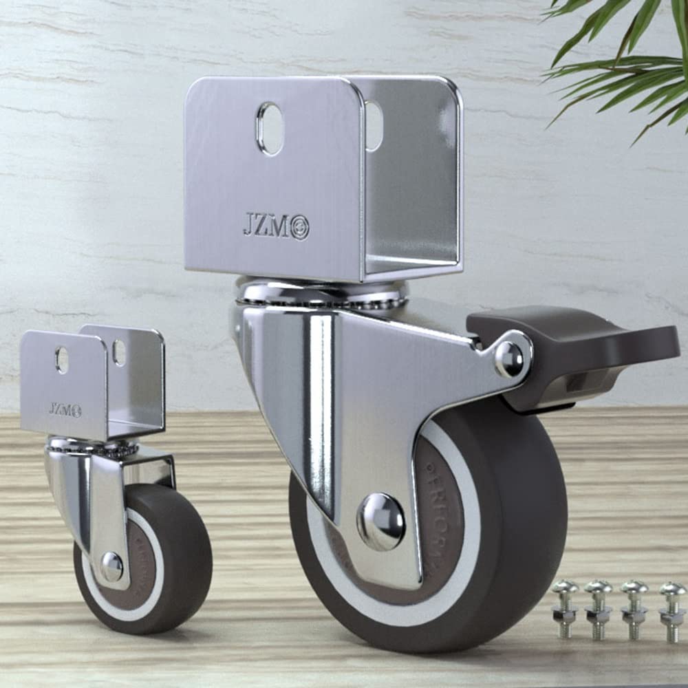 Youngine Ruote girevoli da 4 pezzi Ruote girevoli per impieghi gravosi con freni, Ruote doppie bloccanti per rimorchi industriali, Mobili per la casa, Mobili da ufficio (Stelo M12 a 3 pollici