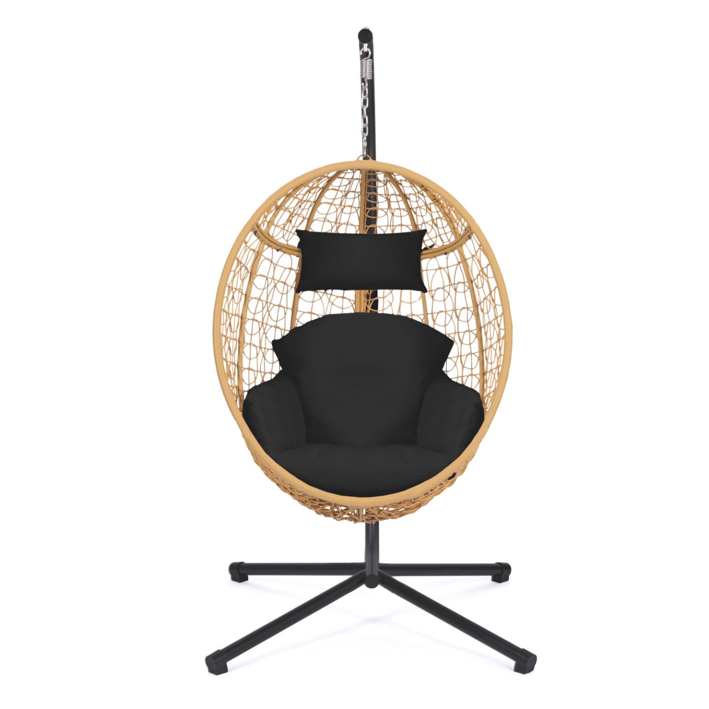 IDMarket - Fauteuil Oeuf Suspendu ajouré Effet rotin avec Coussin Noir