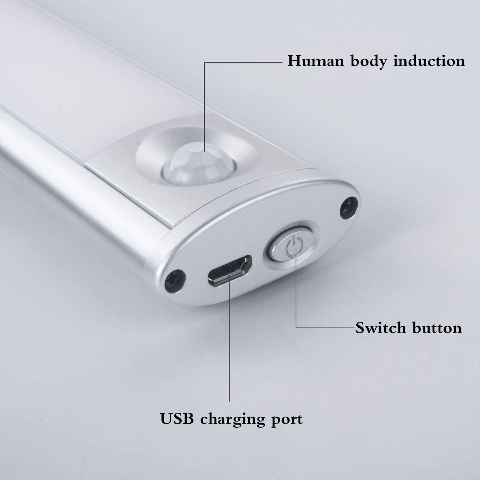 Lámpara LED Moderna para Espejo de baño con Sensor de Movimiento y Carga USB, luz de Maquillaje Impermeable con Interruptor, Blanco cálido 3000K, para Dormitorio, Sala de Estar, Plateado, 30CM