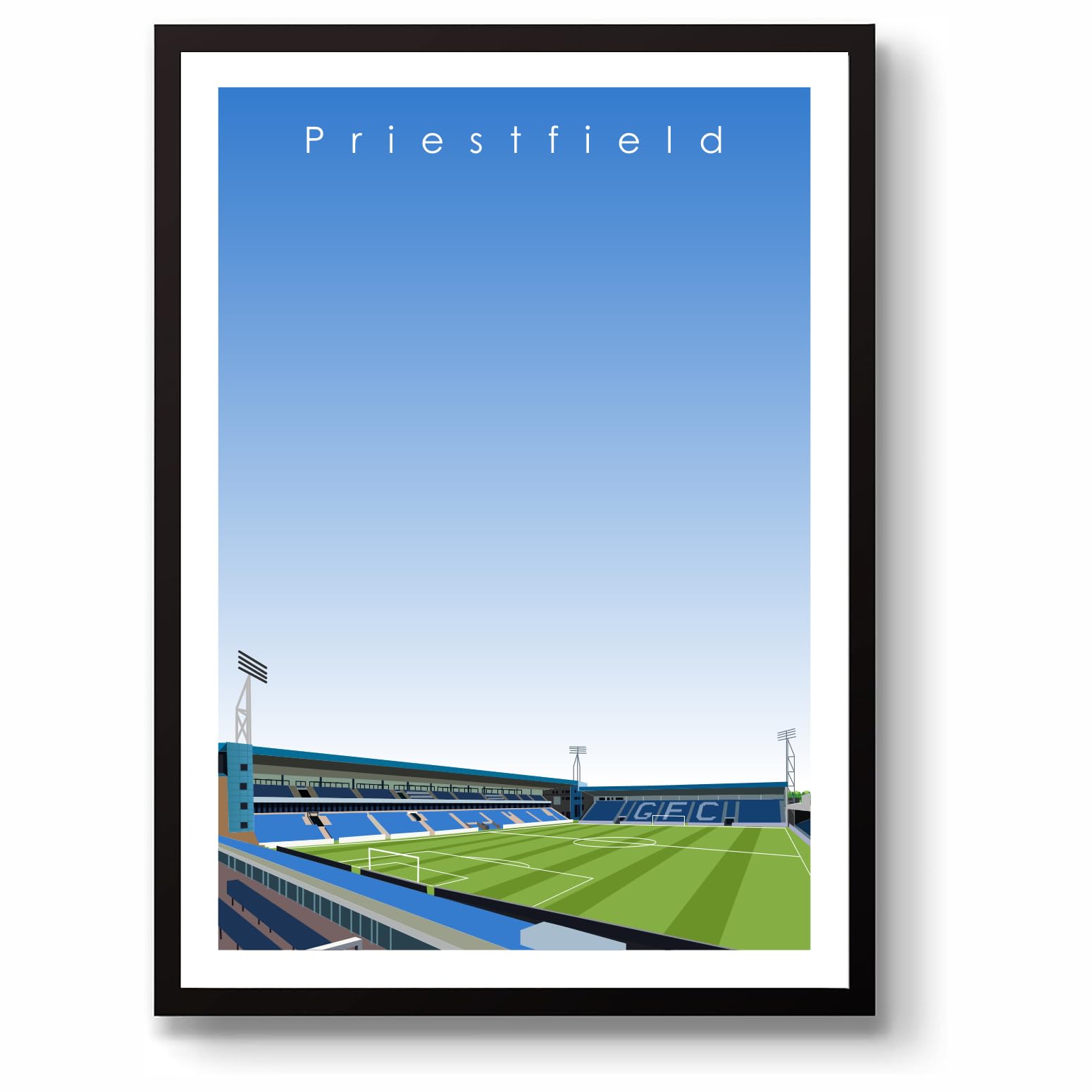 GroundDesigns GILLINGHAM FC Football Gift PRIESTFIELD Stadium Art Unframed A3 Print GFC