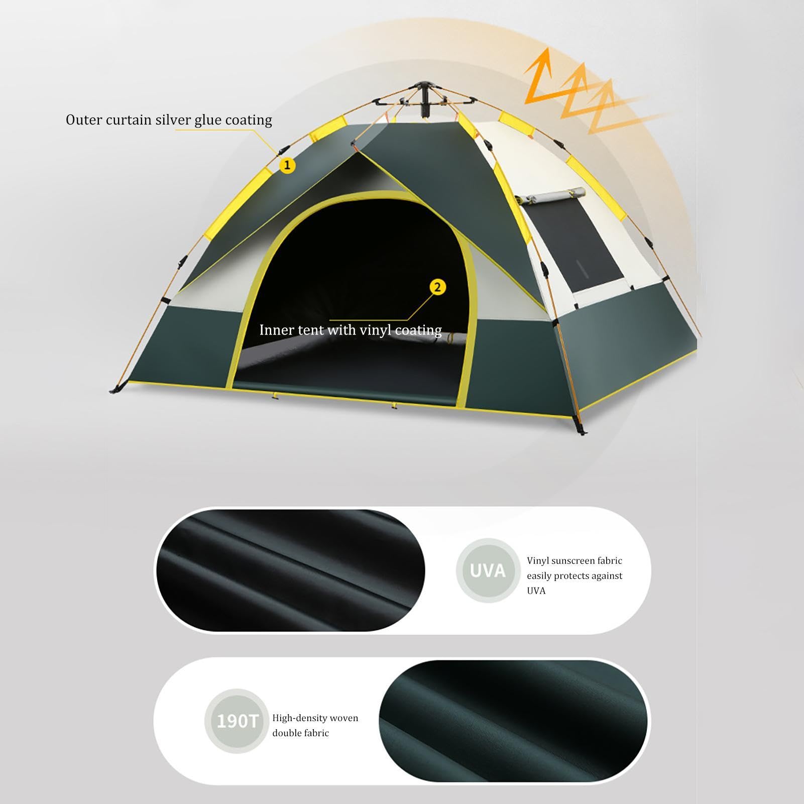 Tente Pop Up Tul 3 Personnes - Installation Rapide - Imperméable 4 Saisons - Verte