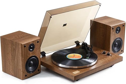 Miniatura 2 de Arkrocket Cassini - Tocadiscos Bluetooth de alta fidelidad con altavoces integrados, tocadiscos de vinilo con cartucho magnético móvil, salida de