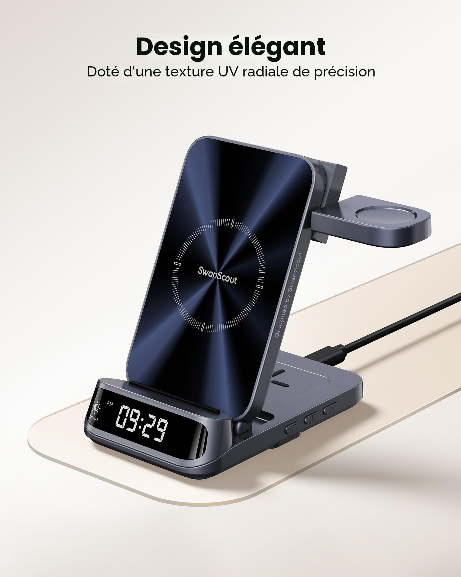 Chargeur Induction pour Samsung, Chargeur sans Fil pour Galaxy S26 Ultra/S26+/S25 /S24/S23/S22/S21, Galaxy Watch Ultra/8 Classic/8/7/6/5/4, Galaxy Buds4 Pro, SwanScout 708S (sans Adaptateur)