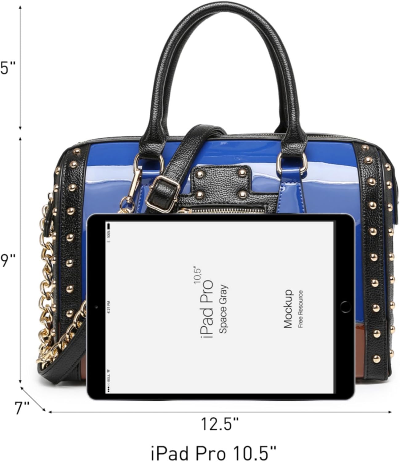 Dasein Women's Barrel Bag Shiny Patent Faux Leather Handbag with Rivet Decoration Top Handle Satchel Shoulder Purse - Image 4