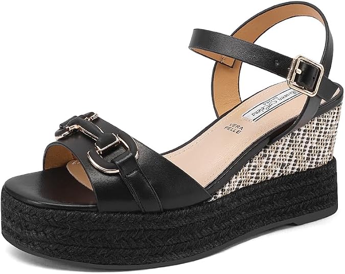 Sandali Zeppa Donna QUEEN HELENA - Plateau In Ecopelle E Corda, Tacco 8 Cm, Cinturino Alla Caviglia, Colore Casual Elegante