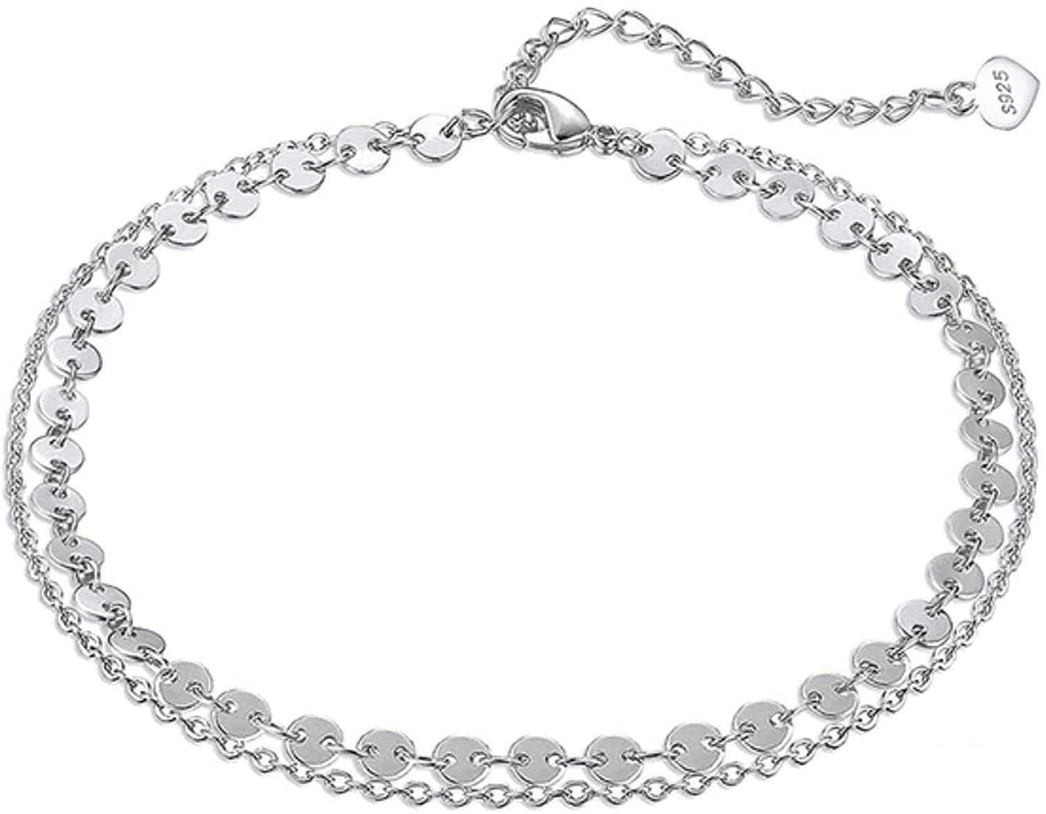 RWRAPS Cavigliera Boho in argento sterling da donna estiva a strati con catena portacavi da 4 mm per donna spiaggia a piedi nudi (oro b) (argento b)