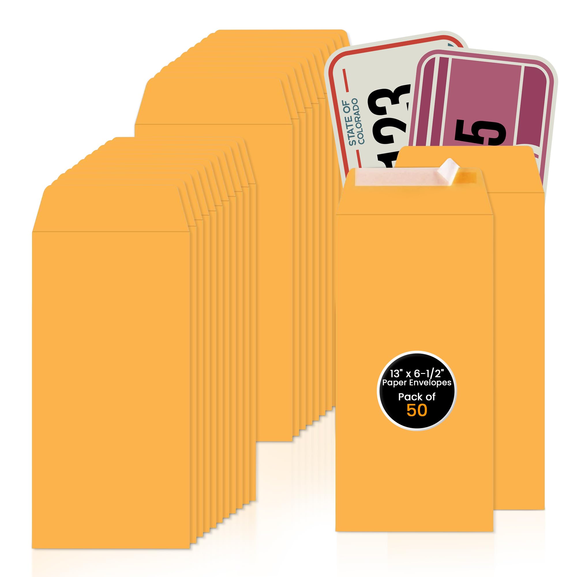 MICRO TEC License Plate Mailing Envelopes - 13 x 6.5 Self Seal Paper Envelopes for Standard Auto Plates, Peel and Seal License Plate Mailers for DMV,