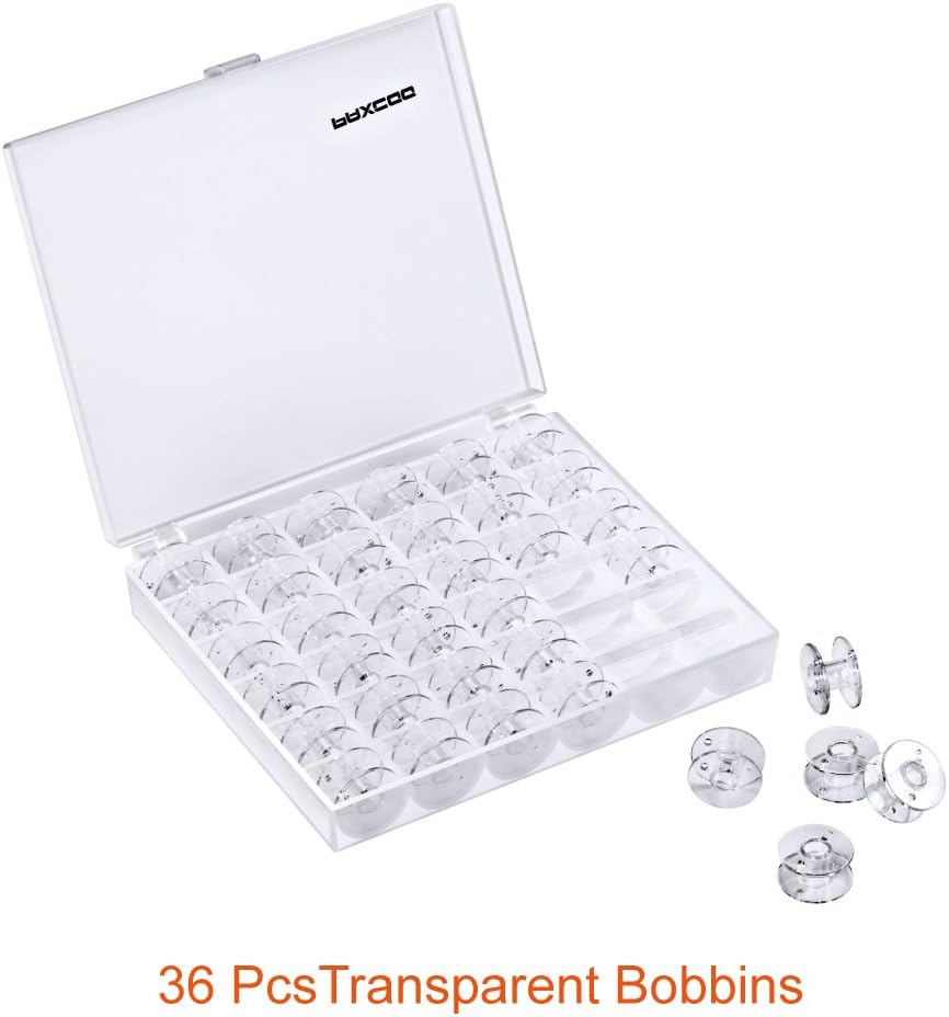 Paxcoo 36 Pcs Transparent Plastic Sewing Machine Bobbins with Case and Soft Measuring Tape for Brother Singer Babylock Janome