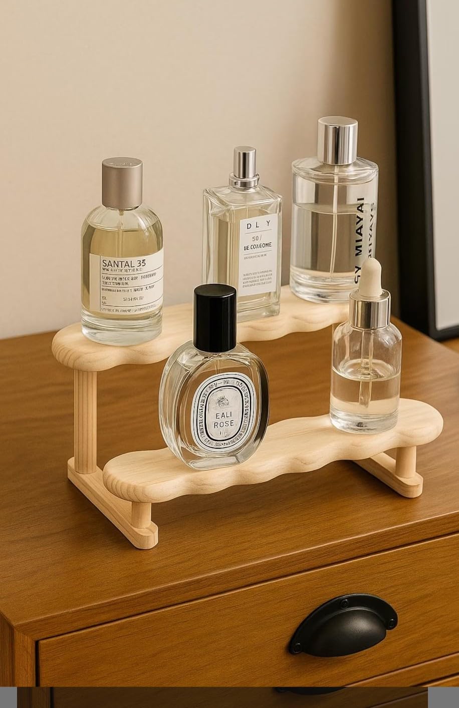 Wooden Perfume Organizer Shelf for Dressing Table – 2 Tier Storage Rack for Perfume, Essential Oils, Cosmetics & Skincare Bottles – Space Saving Countertop Holder-image-5