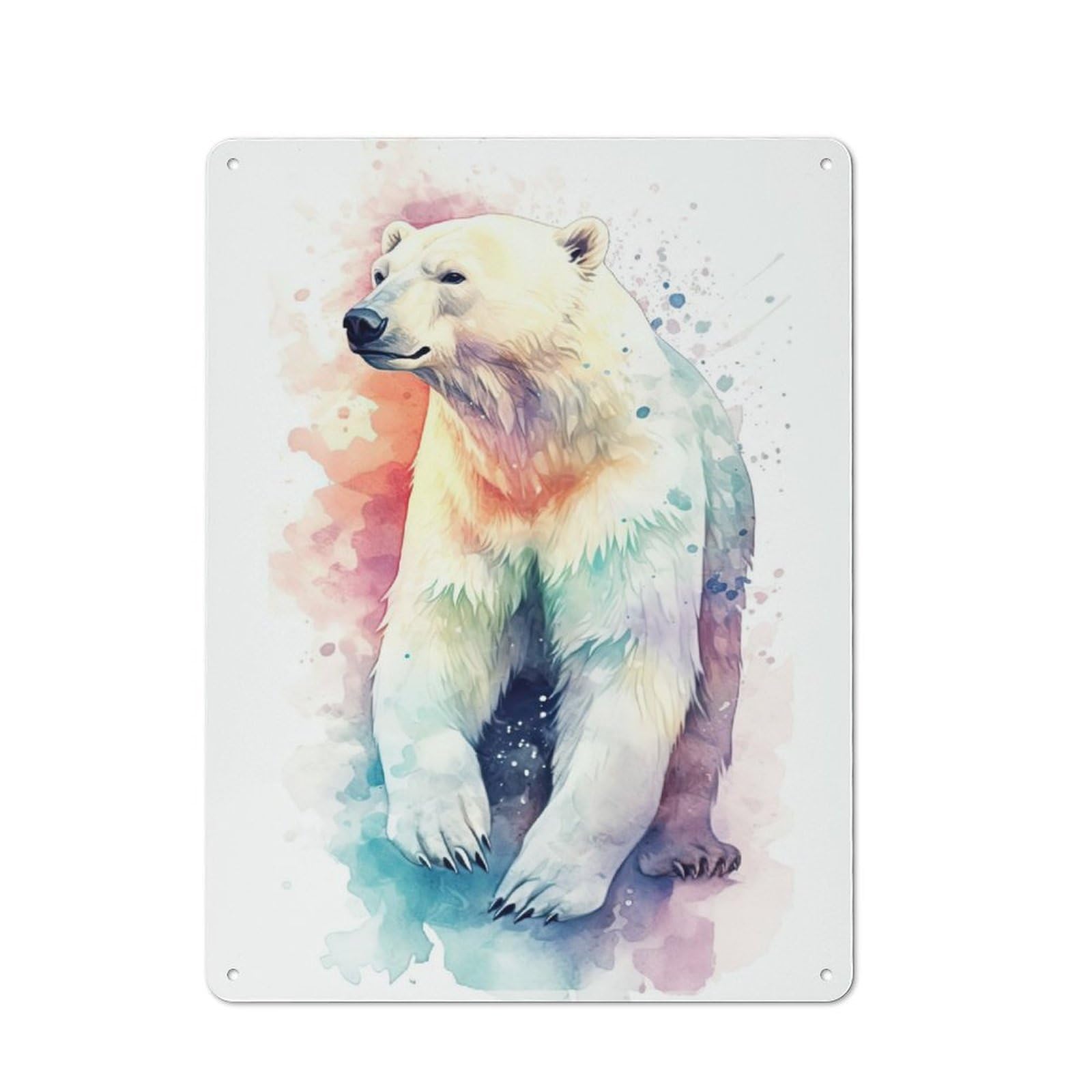 Shed Style Decorative Metal Plaque 40x30cm Featuring Watercolor Polar Bear Art, Porch Wall Decor for Patio Bar, Workshop, Shed Or Kitchen