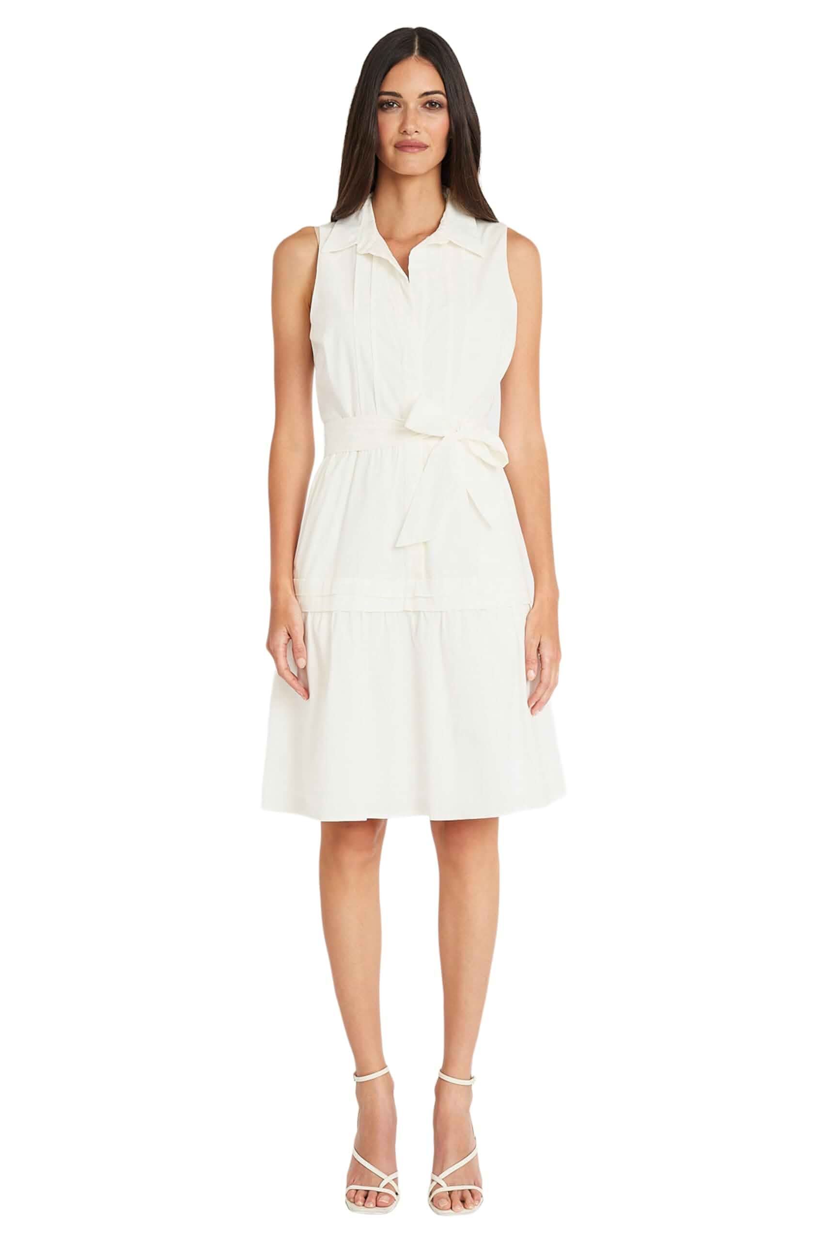 Maggy London Women's Sleeveless Collared Button Front Summer Dress for Women with Waist Tie and Pleat Details Sleeveless