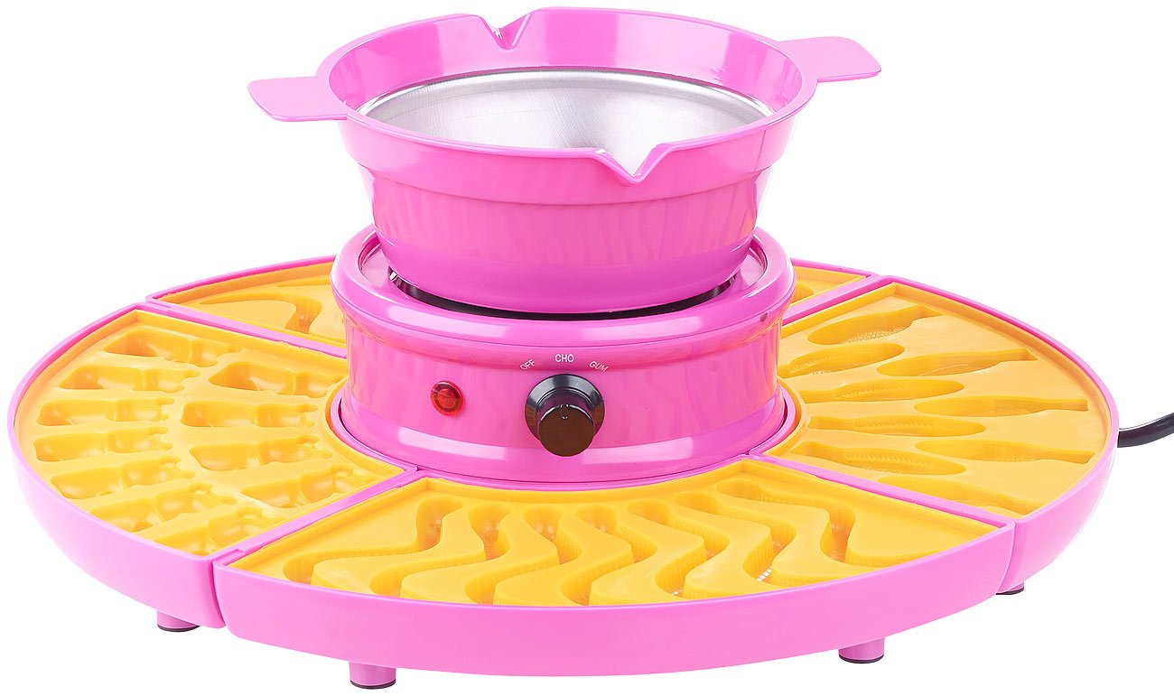 Rosenstein & Söhne Macchine per zucchero filato - set fontana cioccolato: macchina per orsetti gommosi e maker di cioccolatini, incluso set di stampi in ghisa, 25 Watt (macchina per caramelle gommose)