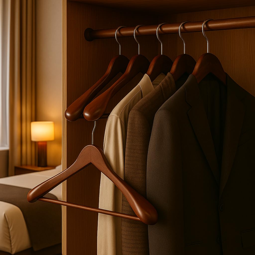 Wooden Wide Clothes Hanger Pack of 12, Walnut