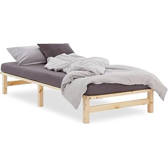 Homestyle4u Wooden Bed 100 x 200 cm Bed Frame with Slatted Frame Natural Bed Untreated Pine Solid Wood Bed Item 2800