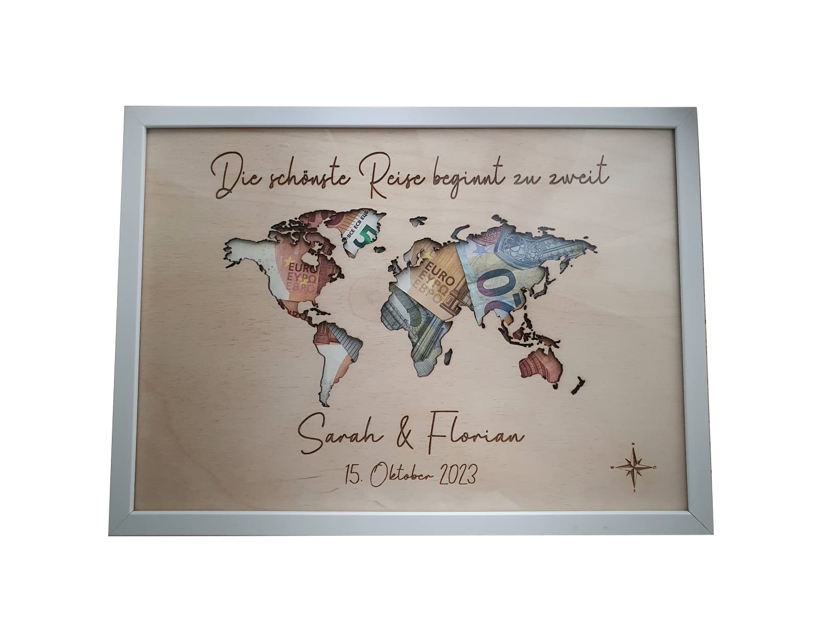 Generisch Hochzeitsgeschenk personalisiert | Geldgeschenk Hochzeit | Weltkarte personalisiert | Geschenk Hochzeit | personalisiertes Hochzeitsgeschenk | Geschenk Flitterwochen (Größe 30x20 cm)