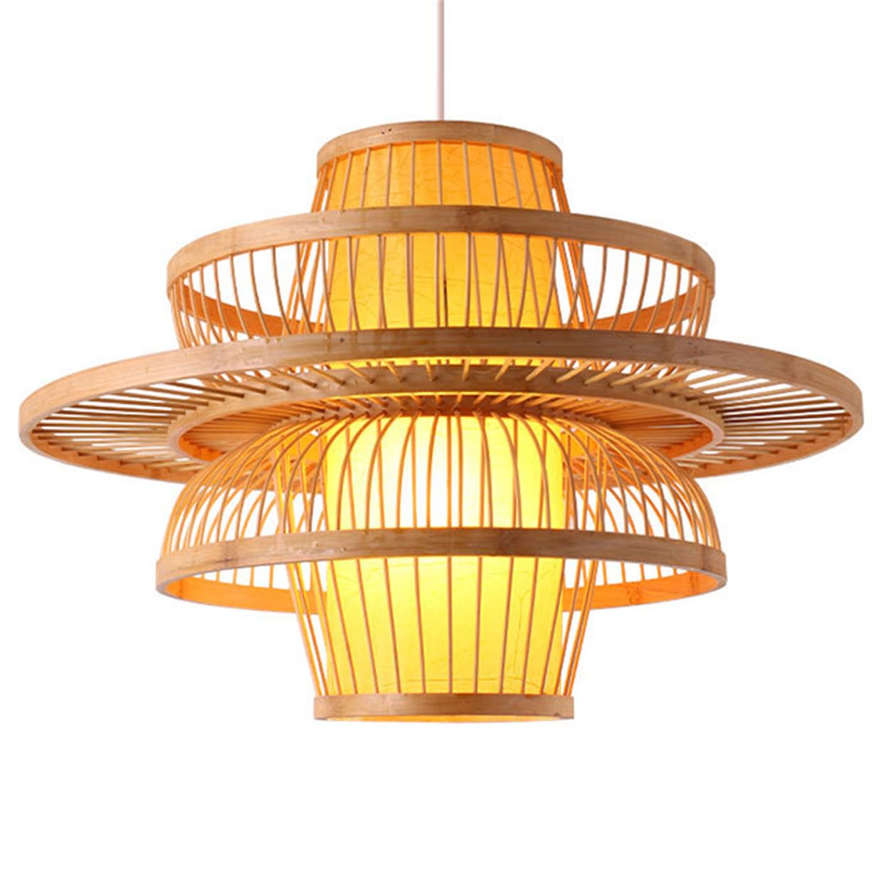 SHUANGZ Bamboo Wicker Chandelier Unique Multi-Layer Light Fixtures for Bedroom Lights Zen Style Farmhouse Pendant Lamp Boho Faux Parchment Fixture for Restaurant Rustic Natural Basket Pendant Light