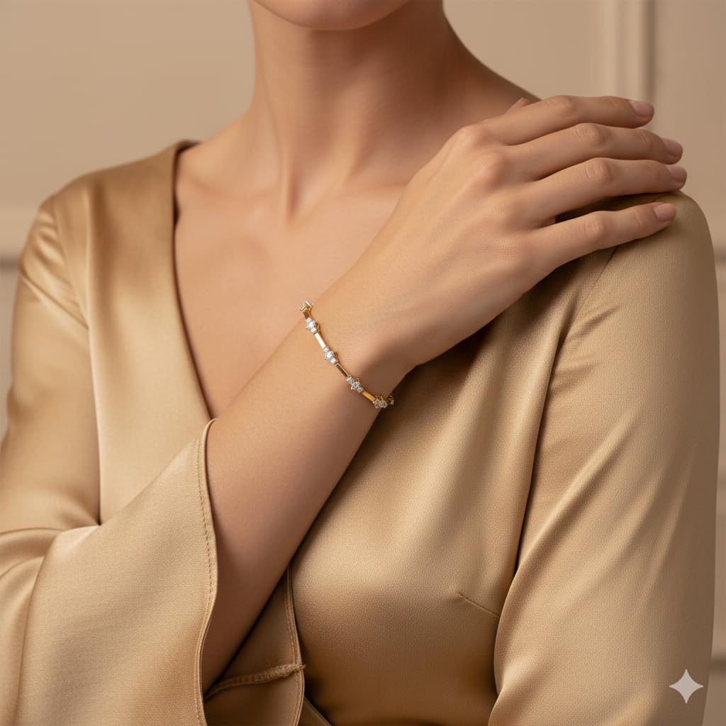 Jewelili Yellow Gold Plated 925 Sterling Silver Diamond Link Bracelet for Women | 1.0 CTW Wedding Jewelry | H Color I1 Clarity | Lab Grown Diamond Link Bracelet | Jewelry Gift Box
