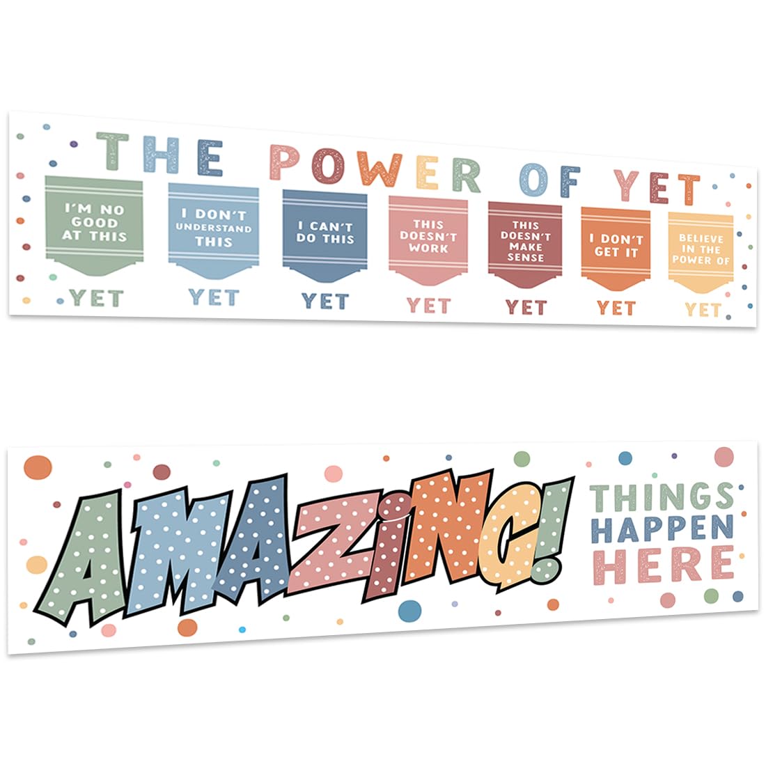 Andaz Press 13"x48" The Power Of Yet Growth Mindset Classroom Banner Poster Sign for Teachers Bulletin Board Door Wall Decor Boho Rainbow Decorations
