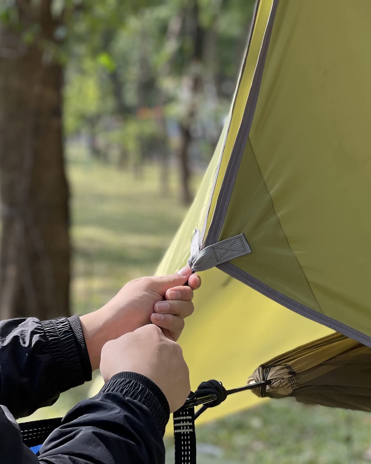 Hamaca tienda de campaña de lluvia, hamaca de camping al aire libre y diseño de puerta pequeña, mantiene el viento lateral y la lluvia, lo mejor para mochileros, senderismo, camping, 7