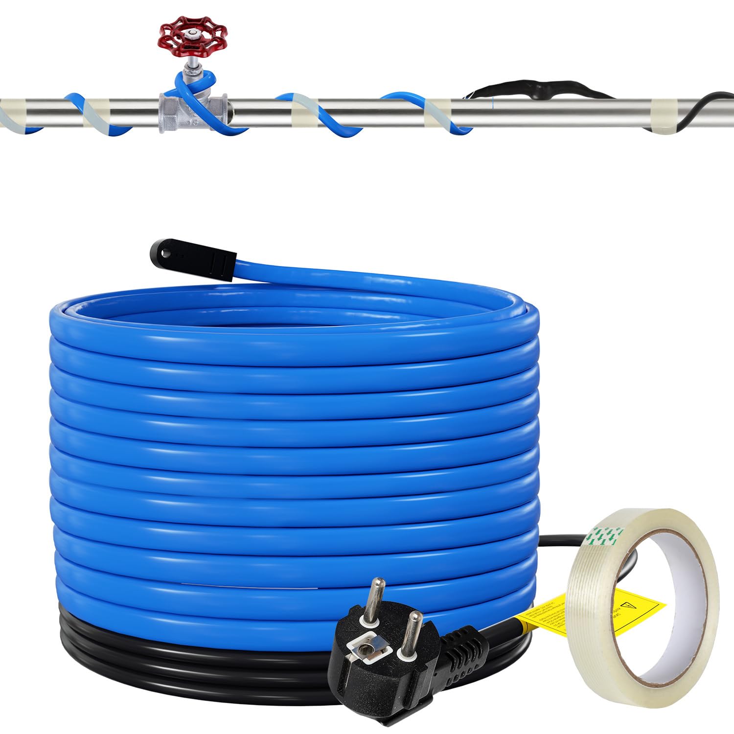 Câble chauffant antigel de 4 m avec thermostat et ruban adhésif de 10 m, 68 W 230 V IP68 Câble chauffant IP68 avec interrupteur automatique, bande chauffante pour conduite d'eau