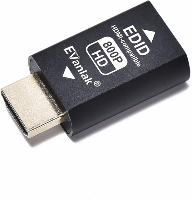 EVanlak HDMI Dummy Plug Headless Ghost Display Emulator Premium Aluminum PCFit Headless-1280x800 New 3RD@60Hz