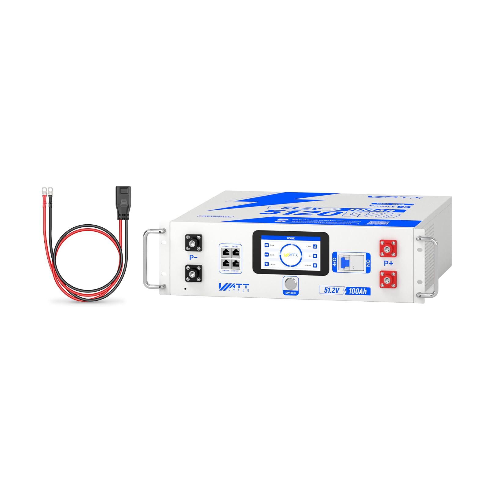 WattCycle Batteria LiFePO4 48V 100Ah 5,12kWh per Rack Server 3U, Kit Prolunghe Incluso，BMS Intelligente 100A, Bluetooth, Display LCD, CAN/RS485 per Fotovoltaico, UPS, Accumulo Domestico Off Grid