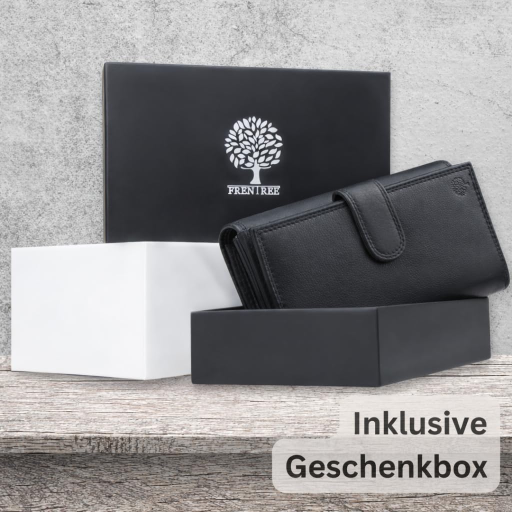 Frentree® Damski portfel z prawdziwej skóry nappa, duży skórzany portfel z ochroną RFID, miękki portfel z prawdziwej skóry, wiele przegródek, brązowy, Premium