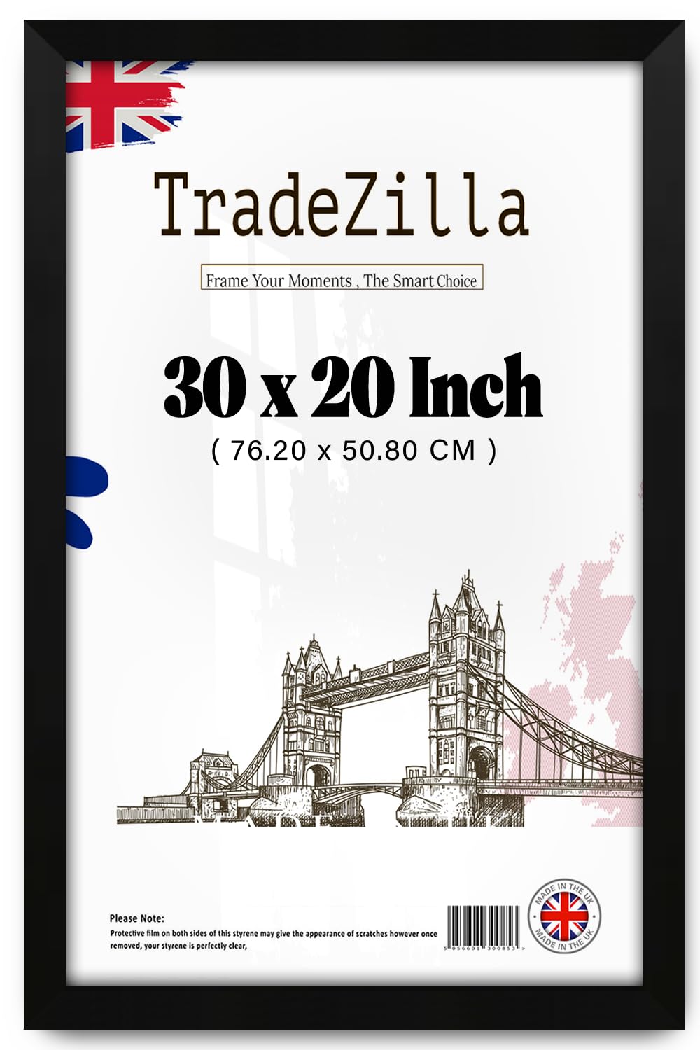 TradeZilla | Eton Wood Poster Frame (76.20 x 50.80 CM) MDF Wall Gallery Picture Frame for Art, Home & Office, Engineered Wood, Sleek & Modern Finish [ Matt Black ]