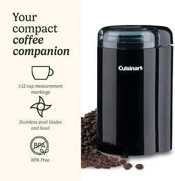 Cuisinart Coffee Grinder | Compact At-home coffee grinder |1-12 cups | Different grind - French Press/Percolator, Drip coffee or Espresso | Easy to clean | easy-to-use, Black