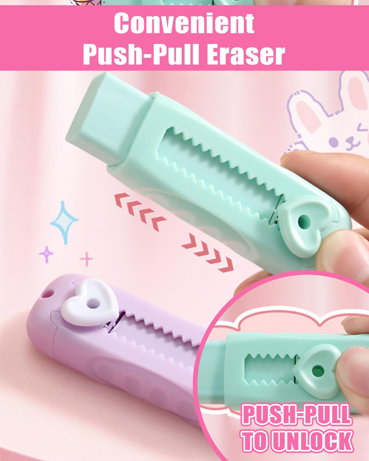 3 portaminas, portaminas con goma de borrar para niños + 4 gomas de repuesto Portaminas con goma de borrar, para escolares Material escolar (rosa)
