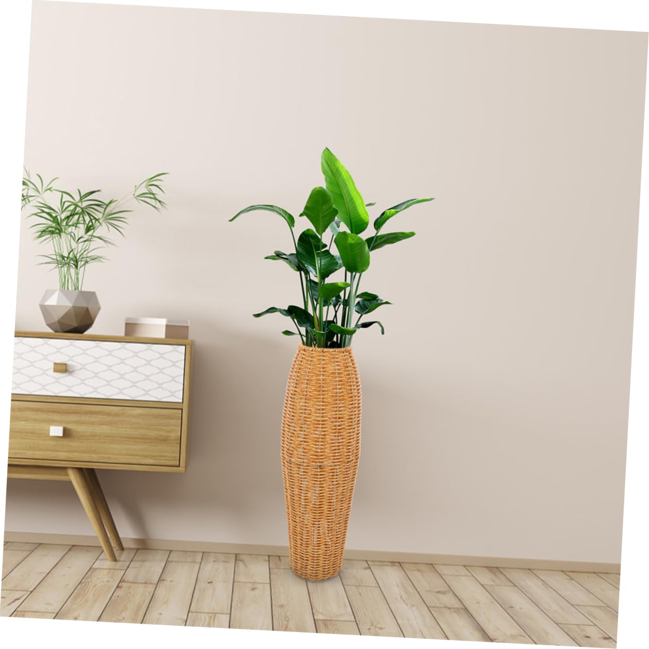 Holibanna 2piezas Jarrones Altos De Suelo De Plástico con Diseño Imitación Ratán Decoración Rústica Moderna para Salón Soporte Resistente para Flores Artificiales y Secas Estilo Natural y Du