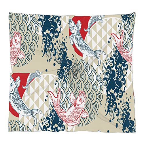 Koi Fish Japan Square Silk Hair Scarf for Women, Lightweight Summer Head Scarf for Girls Wedding Travel Yoga Handkerchief Shawl Sunscreen Scarves Hair Accessories 23.6 Inches