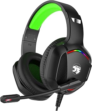 Gaming Headset with Microphone for Pc, Xbox One Series X/s, Ps4, Ps5, Switch, Stereo Wired Noise Cancelling Over-Ear Headphones with Mic, RGB, for Computer, Laptop, Mac, Nintendo Green