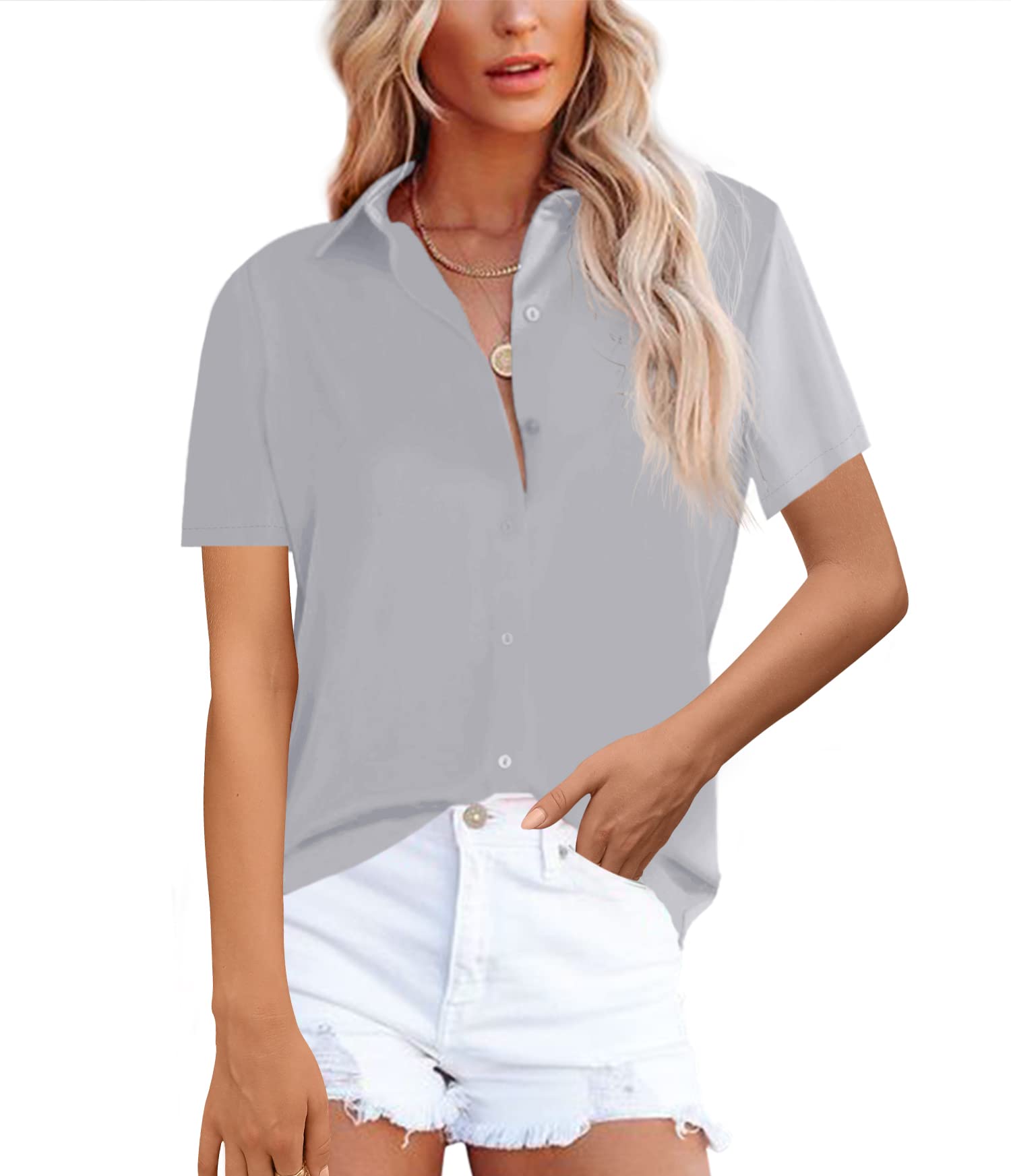 NONSAR Bluse Damen Elegant Lange Ärmel Hemdbluse mit Stehkra