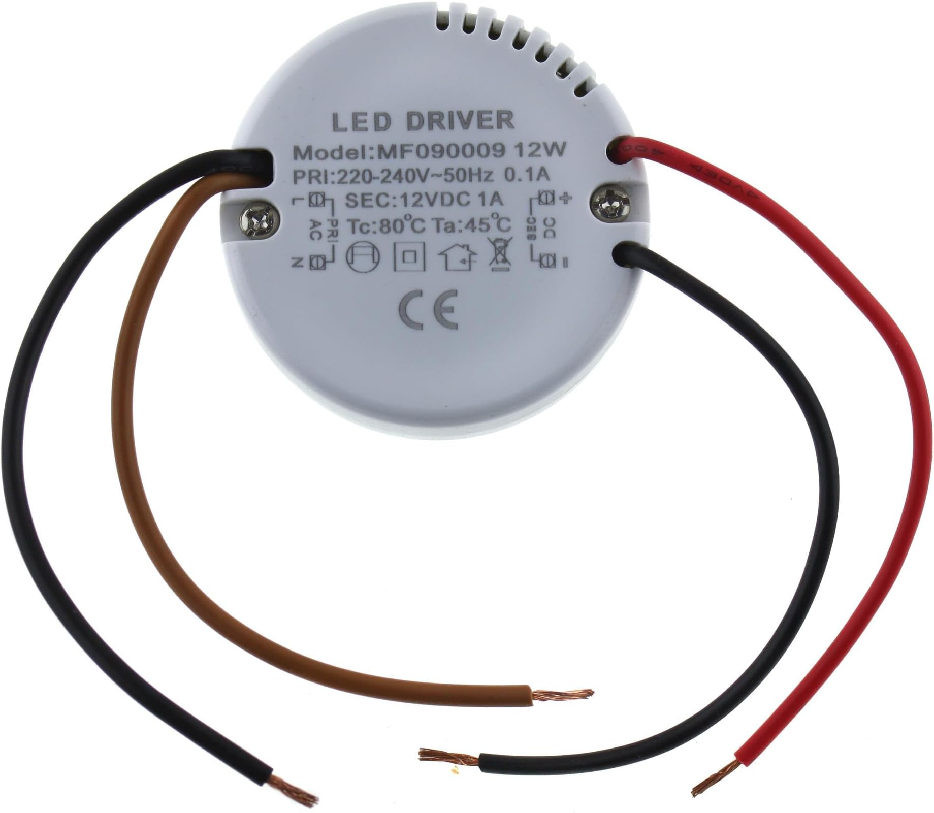 Flush-Mounted Power Supply Round 12 Volt 12 Watt / 1 Amp LED Power Supply Driver Transformer Ballast - Diameter x H 55 x 23 mm Fits Flush-Mounted Sockets