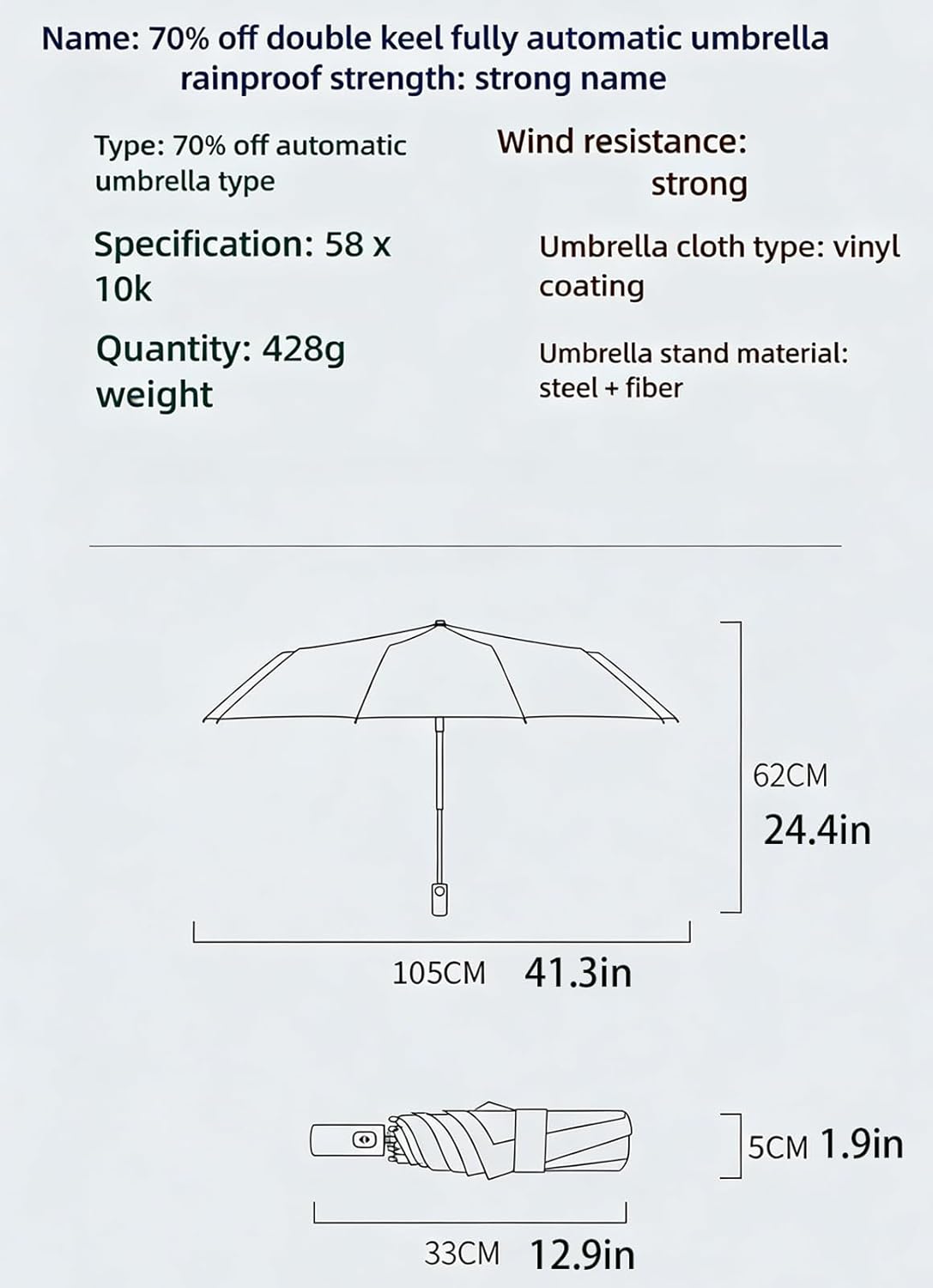 Automatic Folding Umbrella, Windproof Travel Umbrella with 12-Rib Double Frame, Portable Compact Umbrella with UV Protection for Rain and Sun, Business and Outdoor Use Sakura Pink