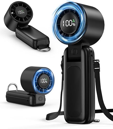 4 in 1 Handheld Portable Turbo Fan, 180° Foldable 6-Speed (1-100) Mini Fan, 5000mAh Rechargeable Battery Operated up to 15 Working Hours, LED Display Personal Cooling for Travel Indoor Outdoor (black) - 79% off