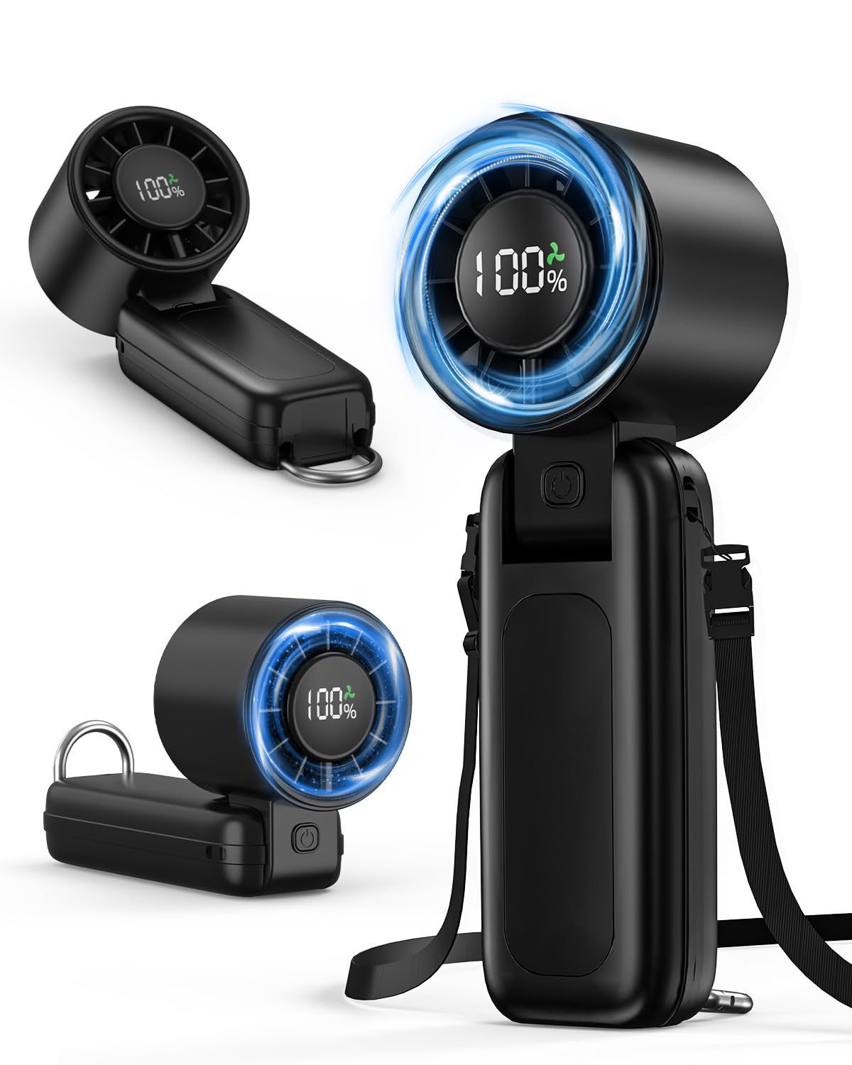 Trusway Handheld Turbo Fan, Portable Fan with Foldable, Mini Personal Hand Fan Featuring 6 Speed Modes, 1-100 Speed Control, 5000mAh USB Rechargeable and LED Display for Indoor & Outdoor Use (Black)