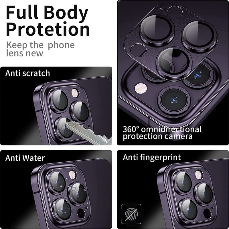 Image of Conjoined Ring For iPhone 14 Pro /For iPhone 14 Pro Max Camera Lens Protector Tempered Glass, Anti-Scratch Premium Aluminum Alloy 3D Lens Ring Cover- (1 Pack, PURPLE JNT)