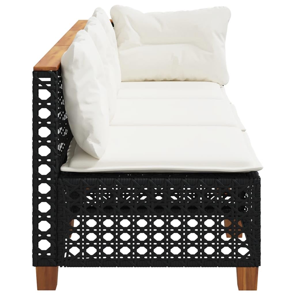 Gecheer Divano da Giardino a 3 Posti con Cuscini Nero in Polyrattan,Divani,da Giardino,per Esterno,Salottini,Salotto da Giardino,da Esterno,Divano Modulare,Set da Giardino,365941