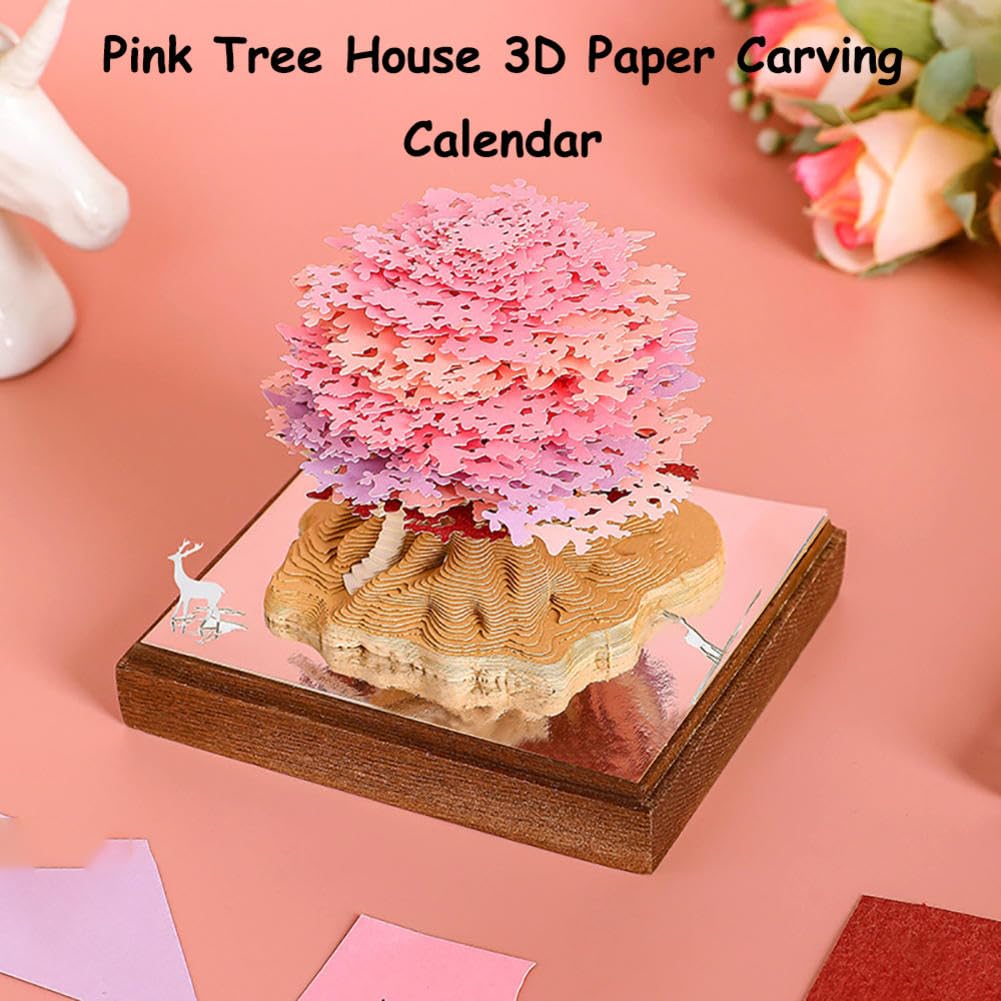 Rosa 3D-Papierschnitzkalender mit Baumhausmotiv