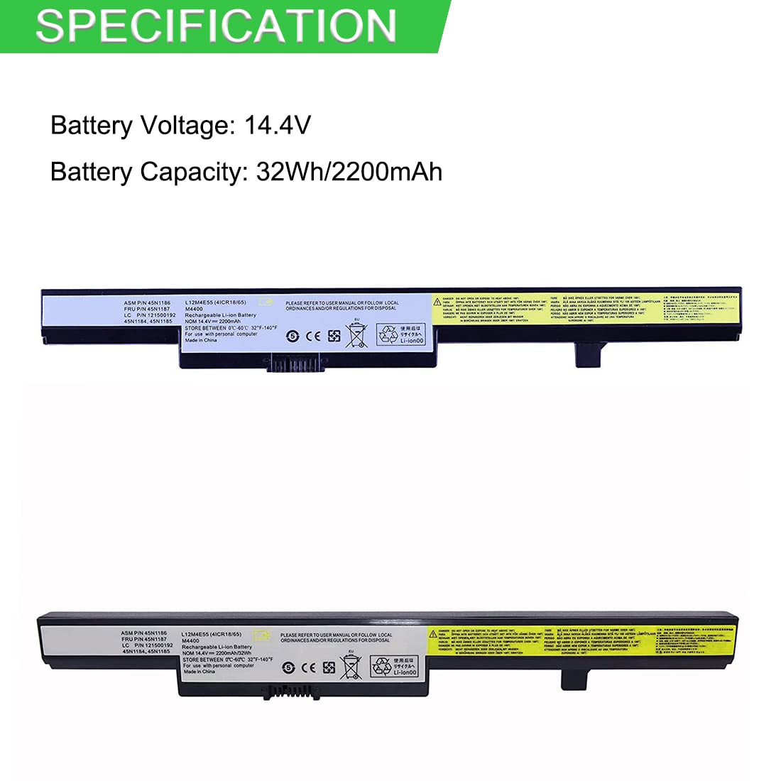 Vhbw Batteria Sostitutiva Per Lenovo L12S4E55, L13M4A01, L13S4A01 - 2600mAh, 14.8V, Li-Ion