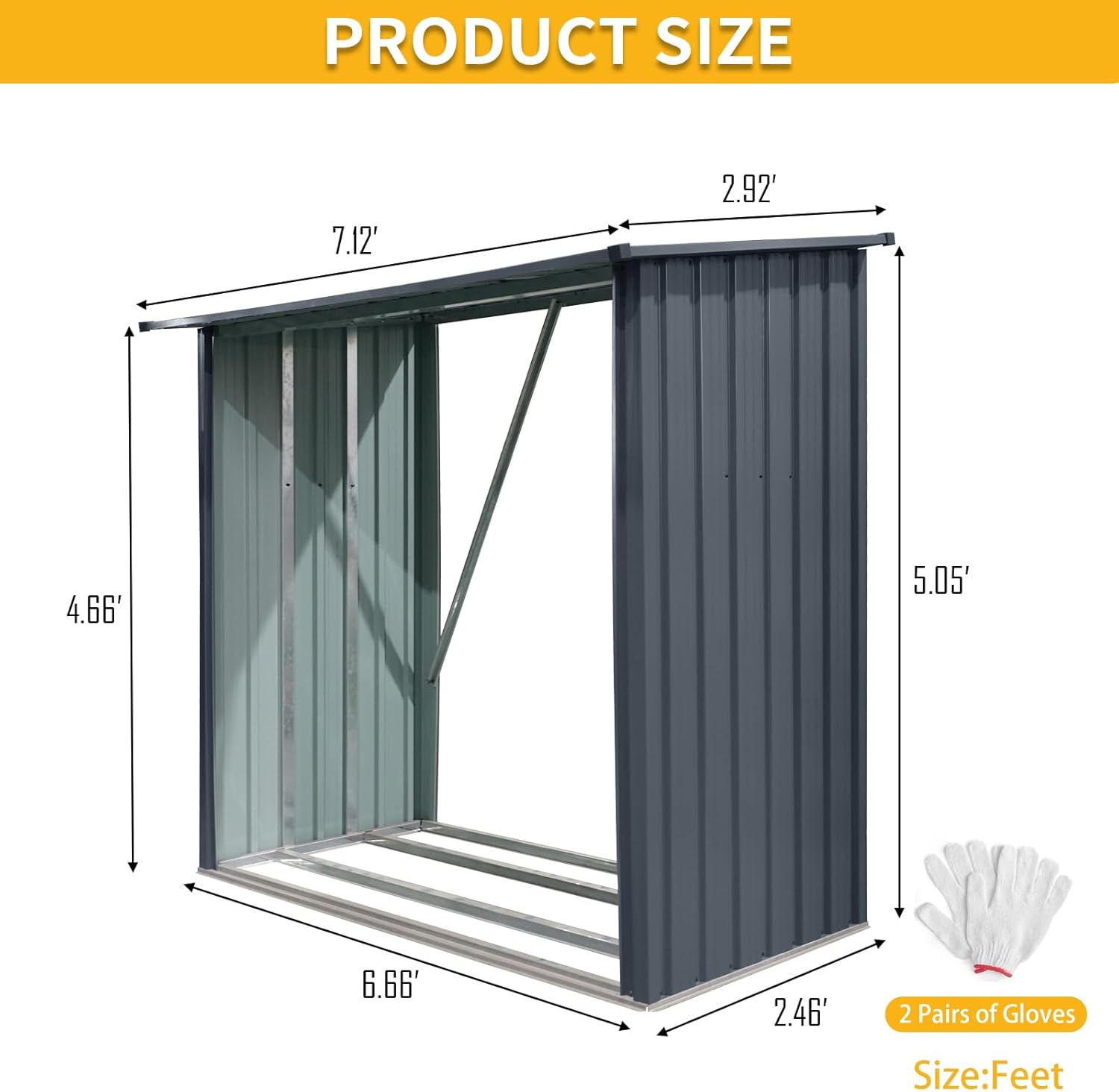 Ball & Cast 85.5" Outdoor Steel Firewood Rack Metal Storage Shed with Middle Stiffener and Reinforced Base,Multi-Functional Waterproof Cabinet W/Roof,for Equipment Machines,Black