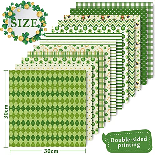 Whaline 12 Designs St. Patrick's Day Pattern Paper Pack 24 Sheet Green Lucky Clover Stripe Plaid Dot Scrapbook Specialty Paper Double-Sided Decorative Craft Paper For Card Making Scrapbook, 30 X 30Cm #TOP1